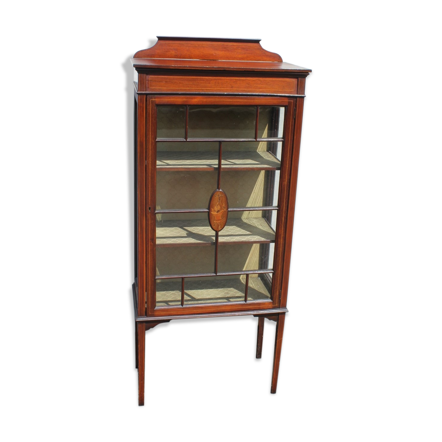 Mahogany one door china cabinet with inlay