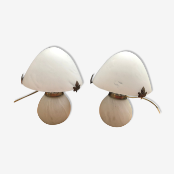 Lampe champignon en pate de verre marbré blanc