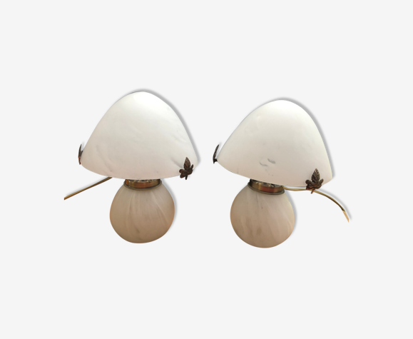 Lampe champignon en pate de verre marbré blanc