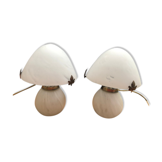 Lampe champignon en pate de verre marbré blanc