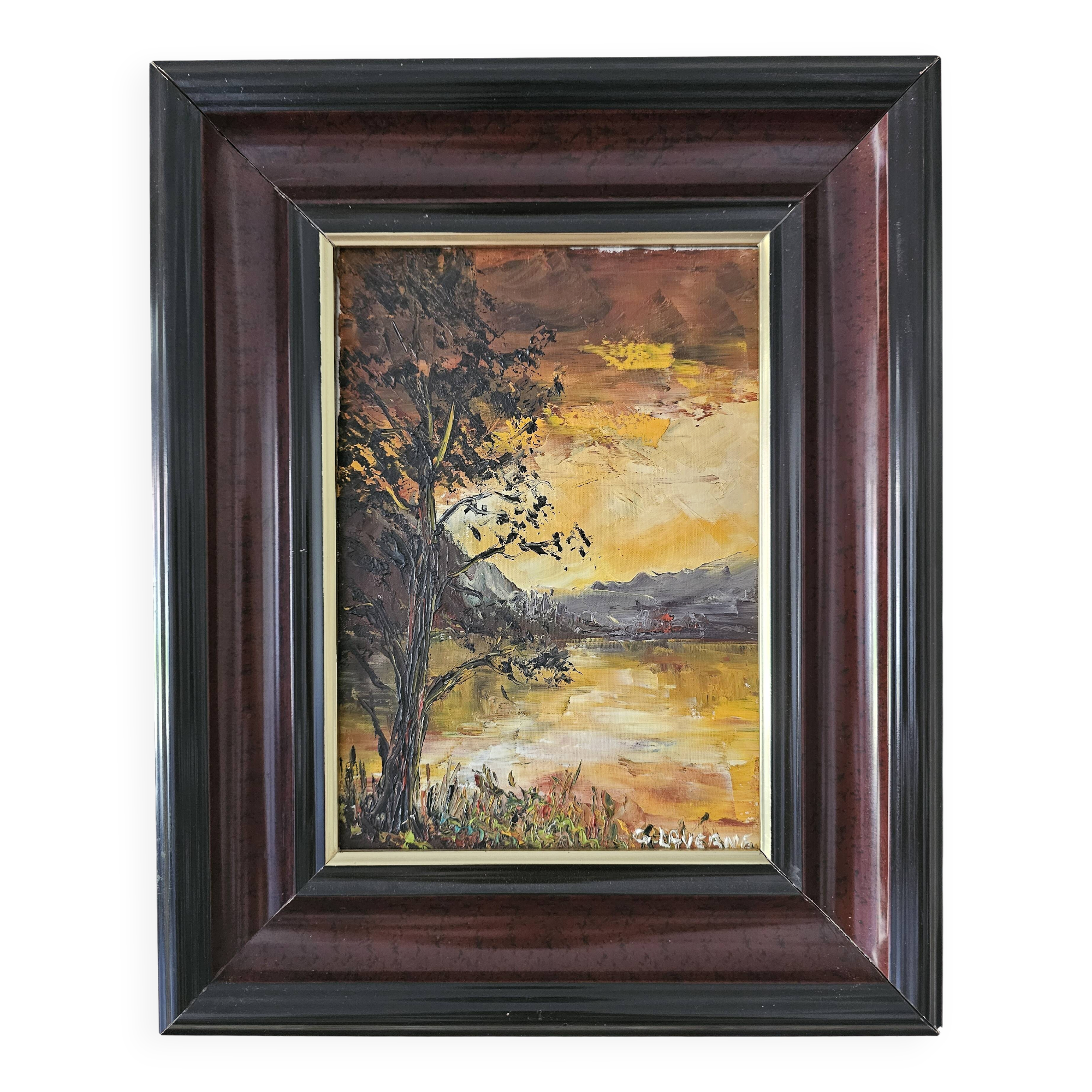 Oil on Canvas Landscape One Evening at the Hatching Pond Signed Gilles Laverne