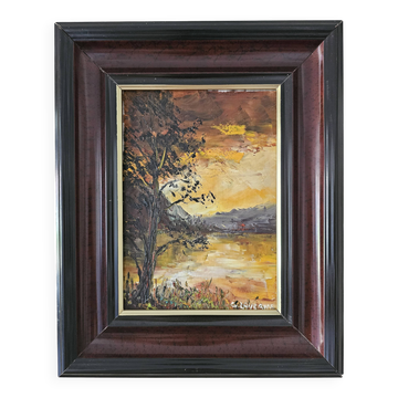 Oil on Canvas Landscape One Evening at the Hatching Pond Signed Gilles Laverne