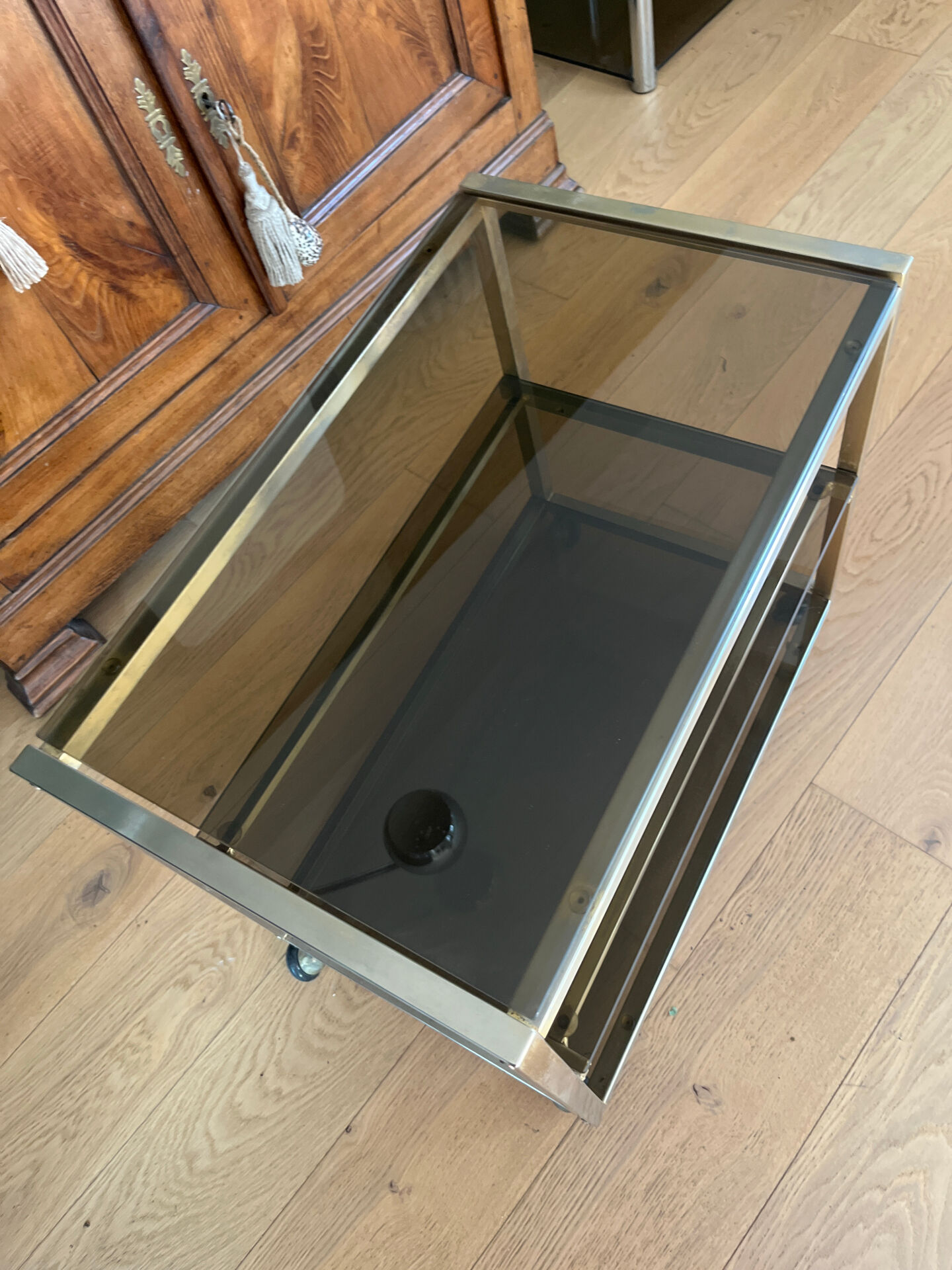Brass and smoked glass table