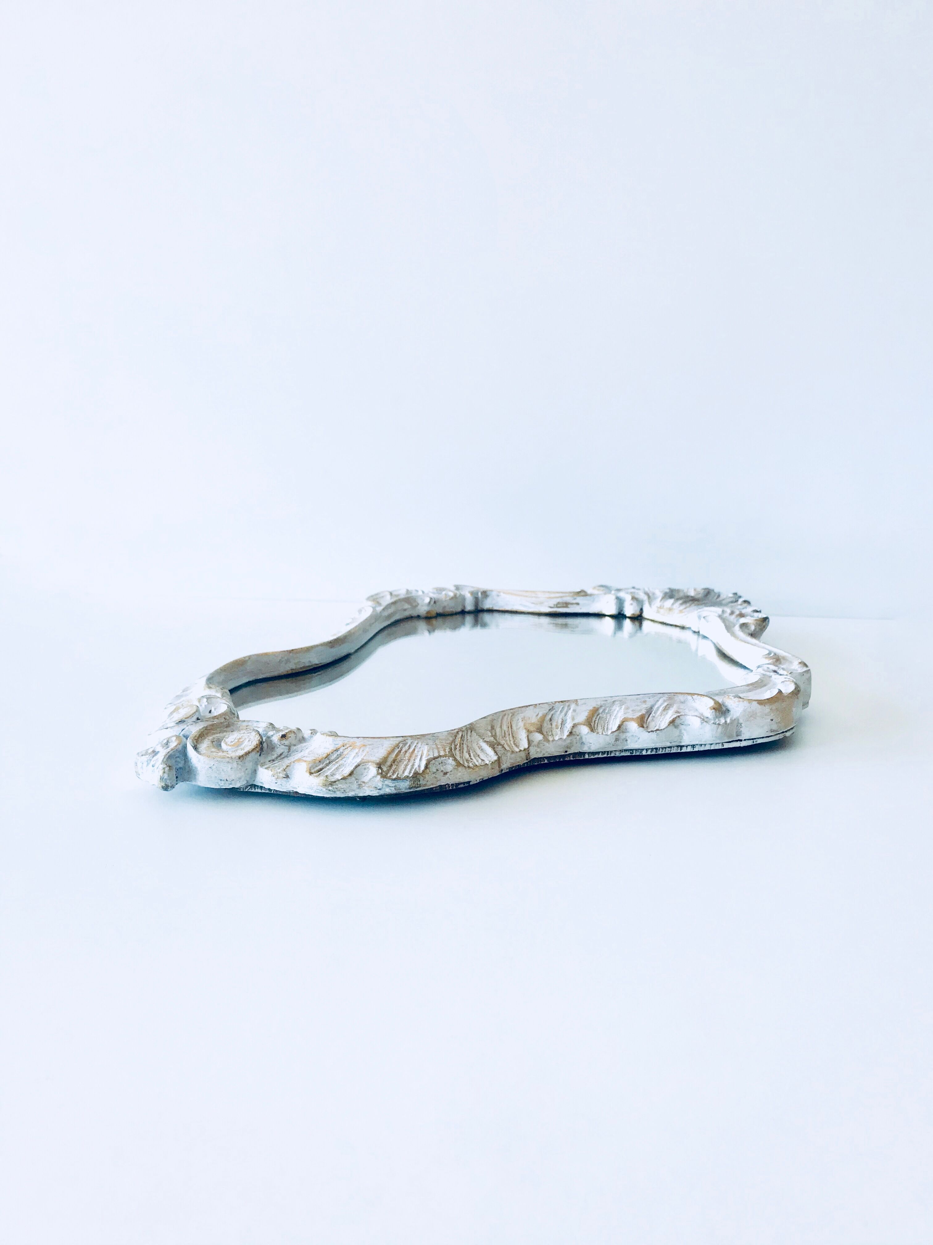 Golden art deco mirror and white patinated 30x45cm