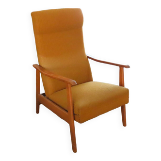 Armchair with integrated footrest in fabric and wood relax function - 1960s