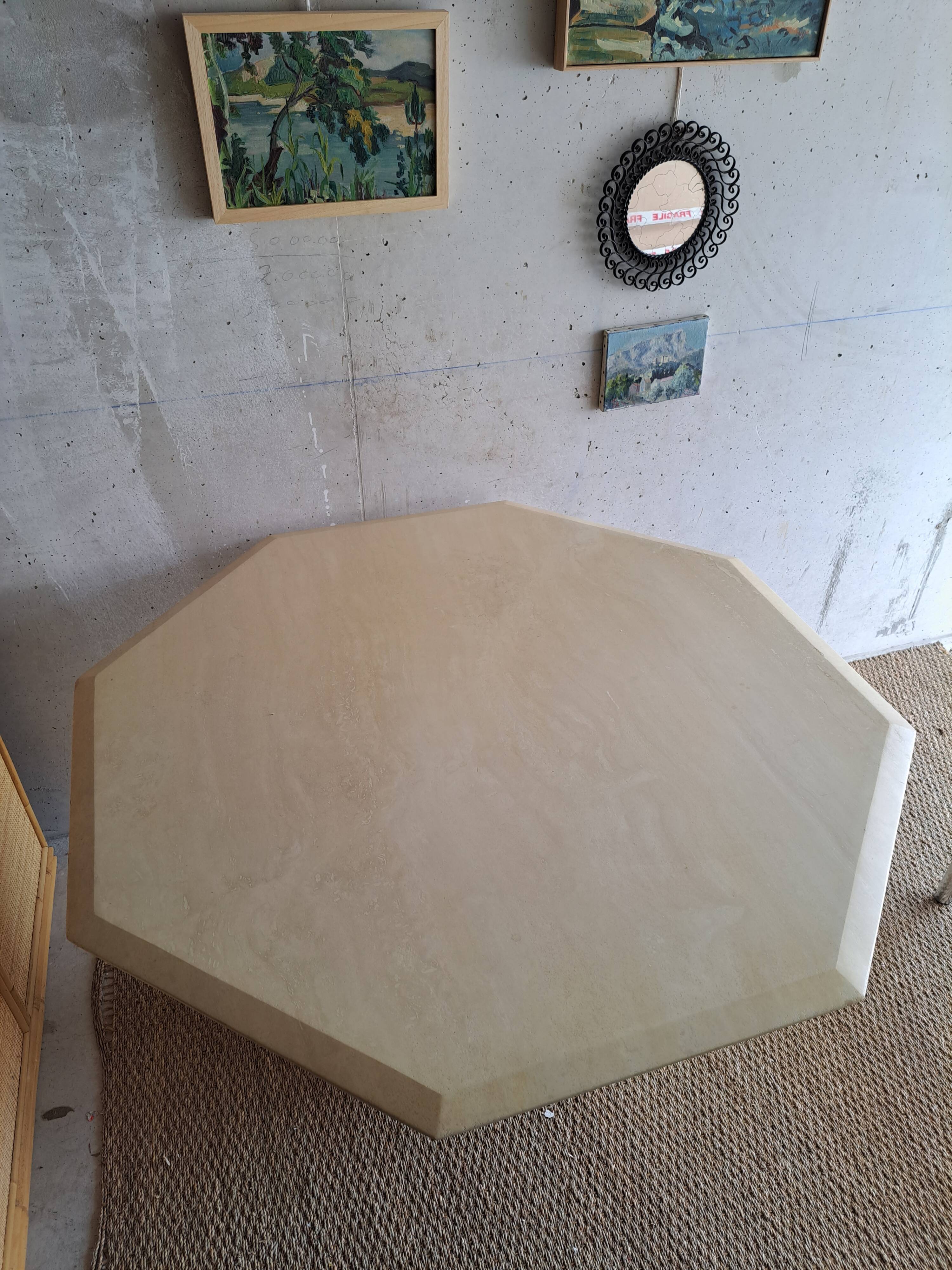 Hexagonal travertine dining table 80s