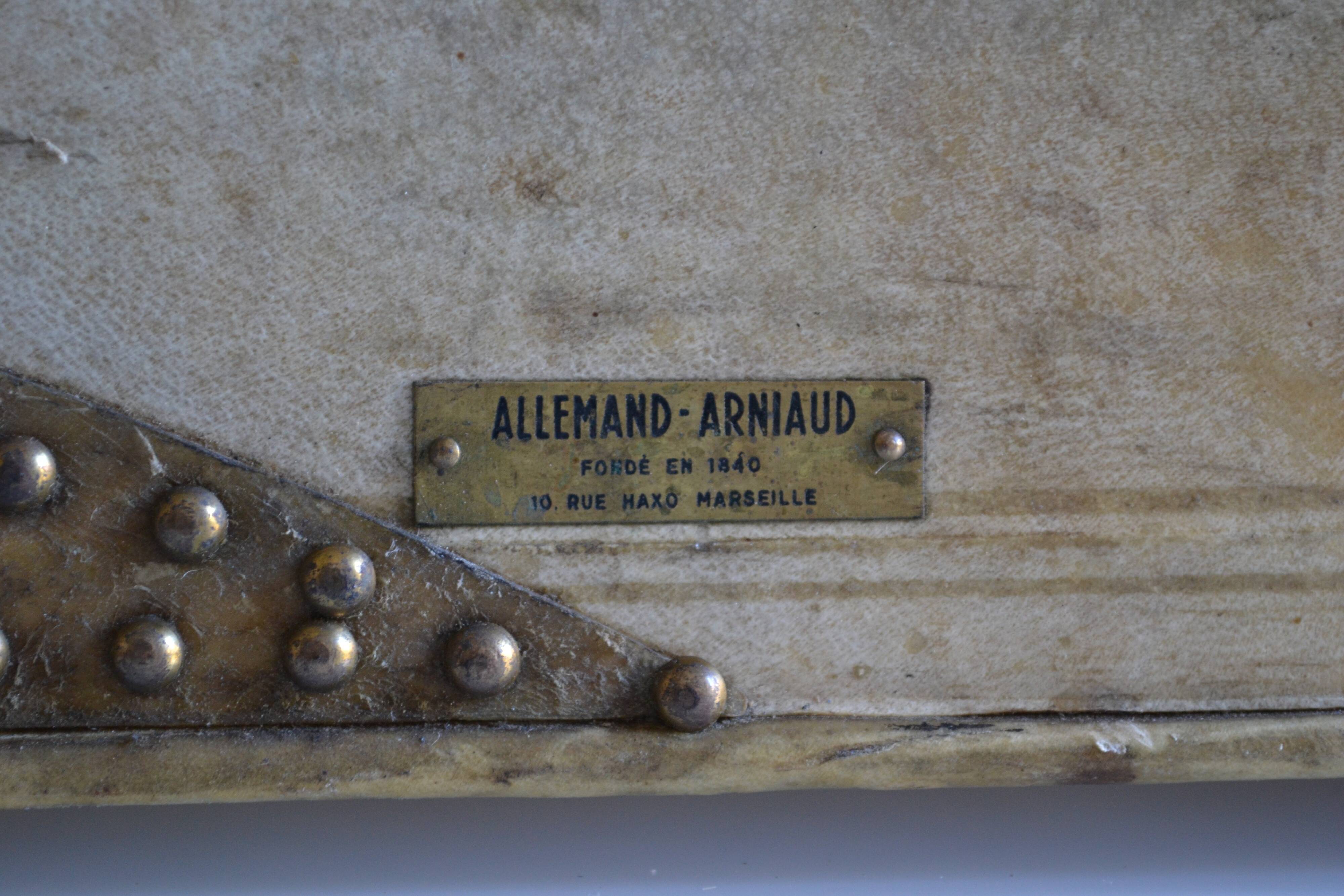 Vintage leather suitcase 1950 house Allemand-Arniaud in Marseille