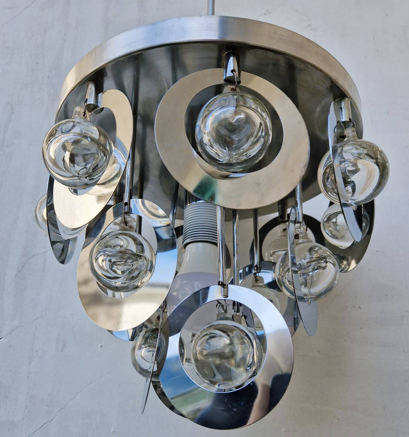 Vintage Pendant • Oscar Torlasco • Stilkronen • Glass & Steel • Murano • Space Age • 1970