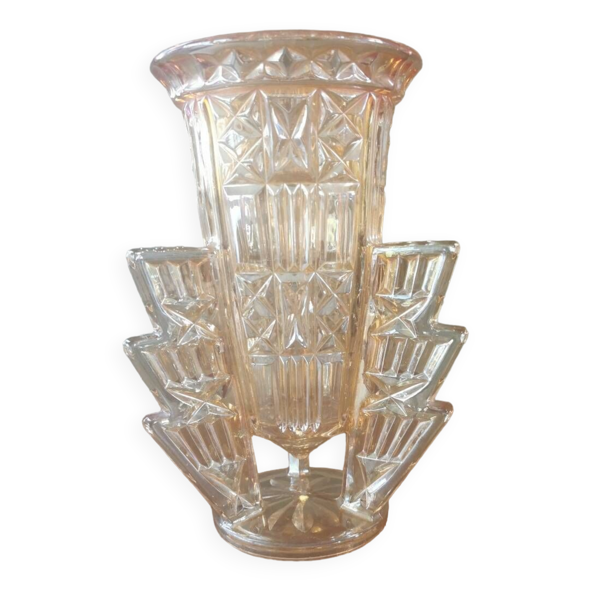 Art deco vase in orange iridescent glass