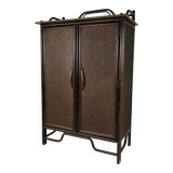 Vintage wicker wardrobe / linen cabinet – rattan & bamboo