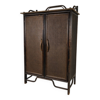 Vintage wicker wardrobe / linen cabinet – rattan & bamboo