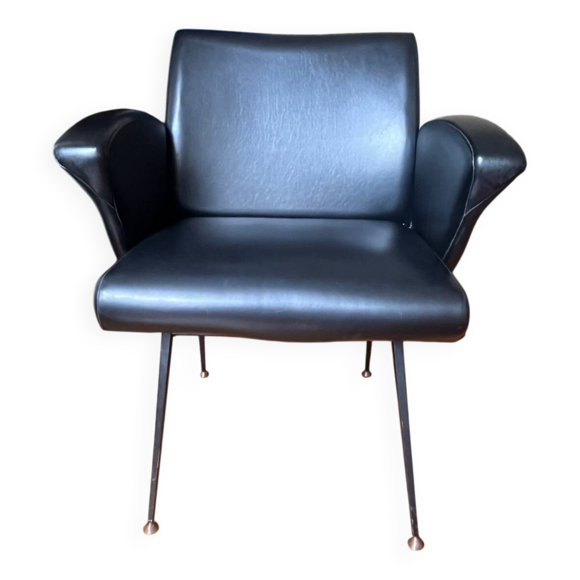 Vintage armchair in faux leather and black steel, 1950s.