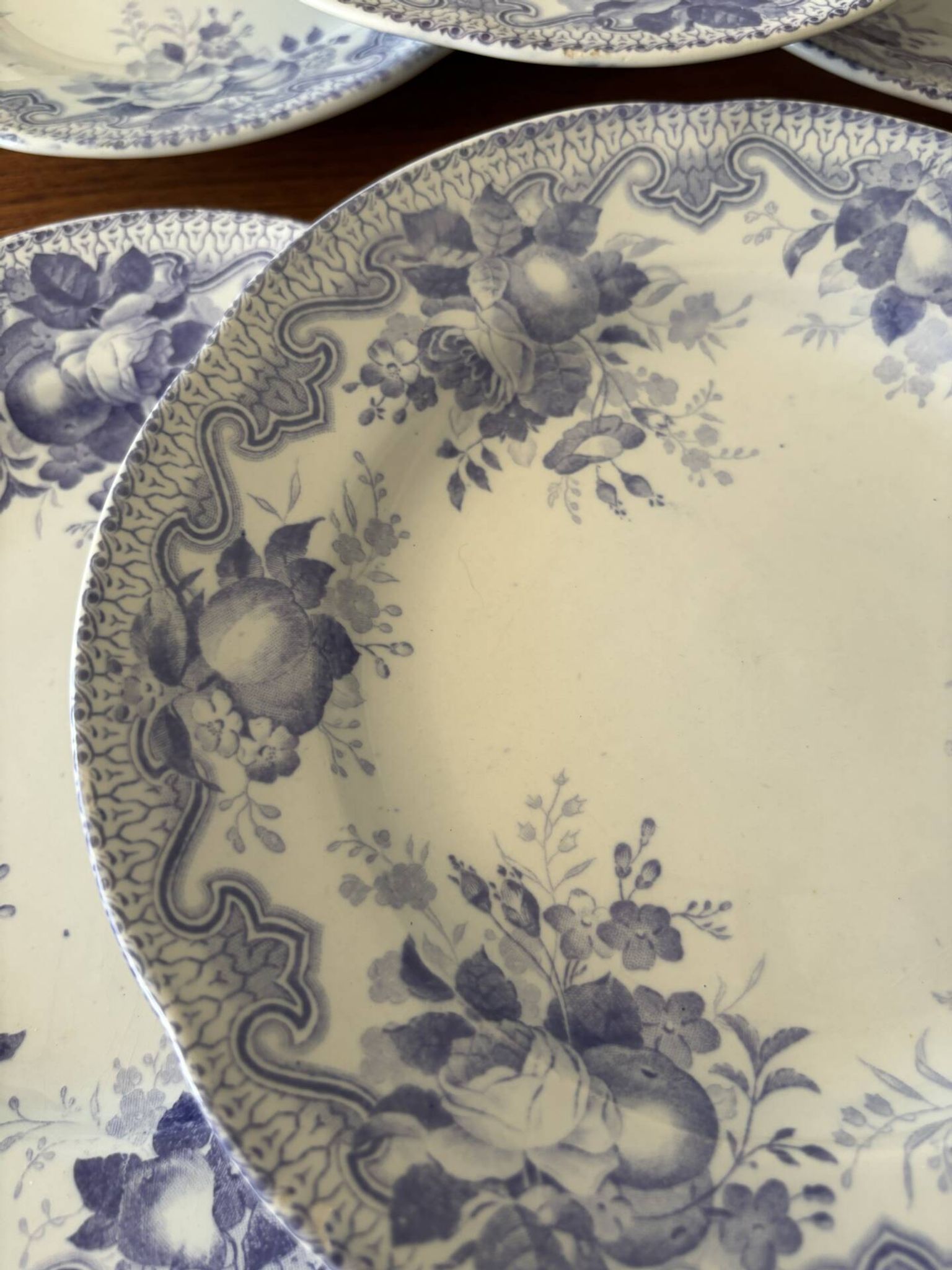 Set of 6 dessert plates Creil & Montereau Bouquets • Antique earthenware