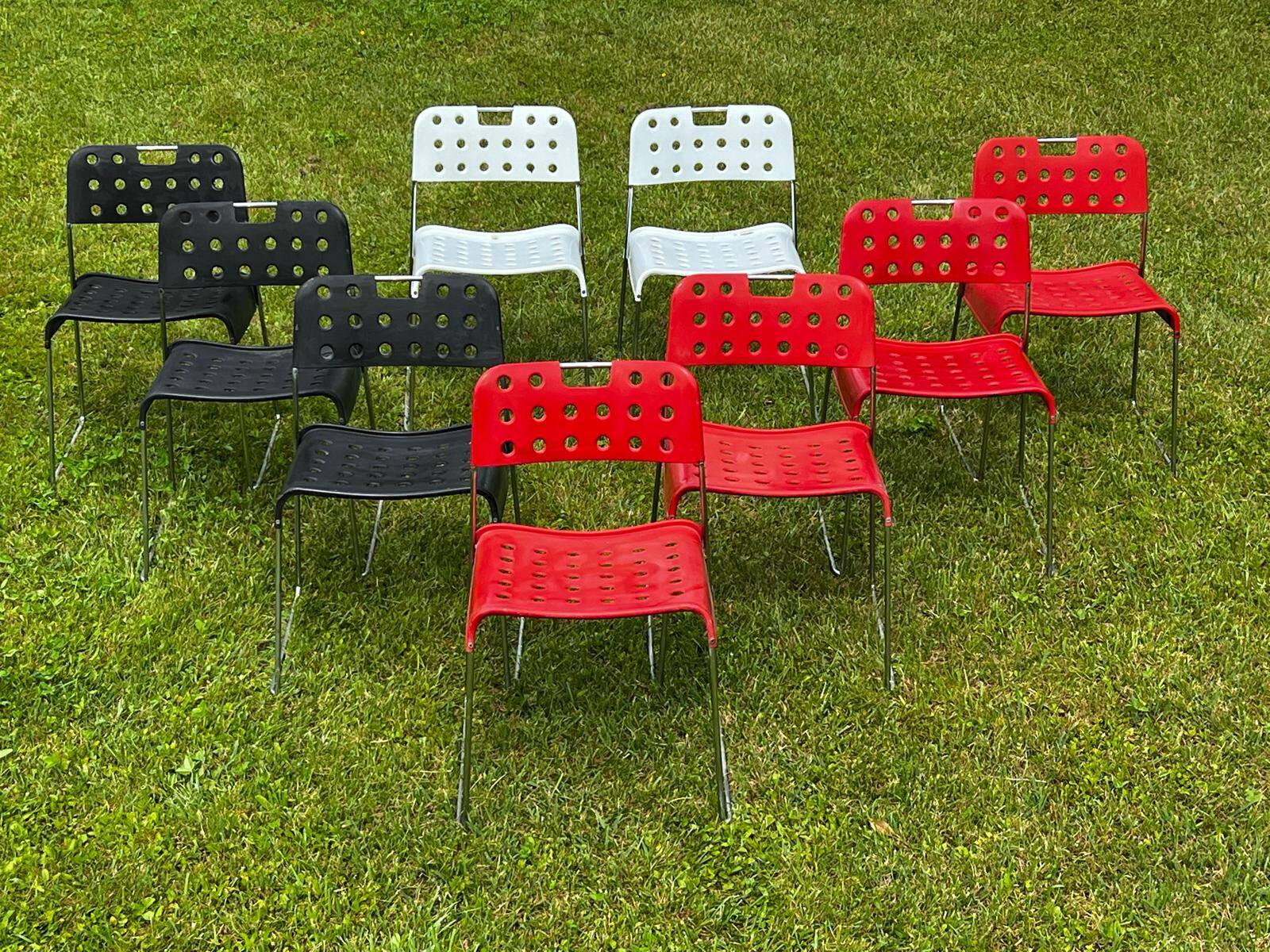 Set of 9 stacking chairs, Omstak model by Rodney Kinsman for Bieffeplast, 1960