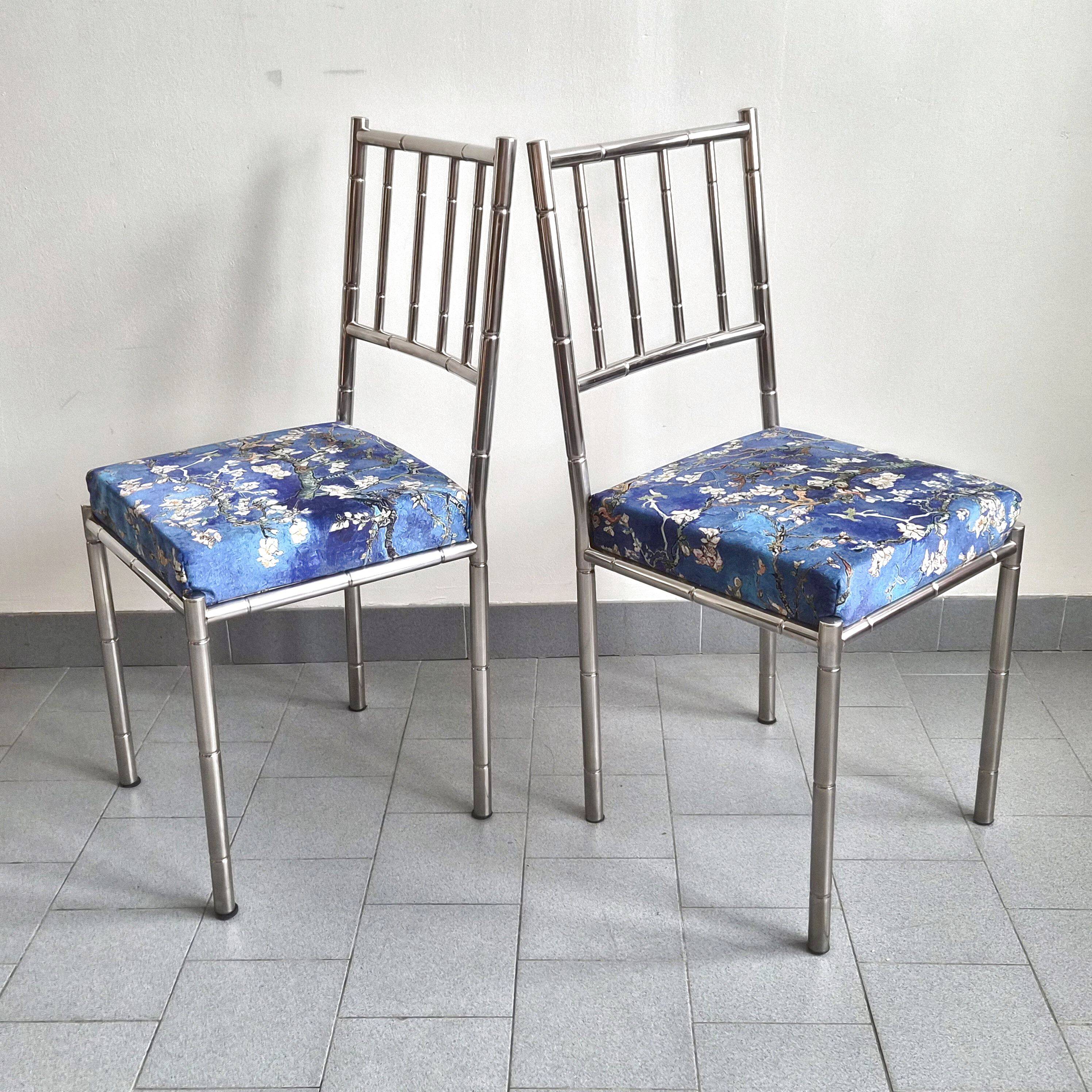 Suite de 5 chaises faux-bambou vintage 1970