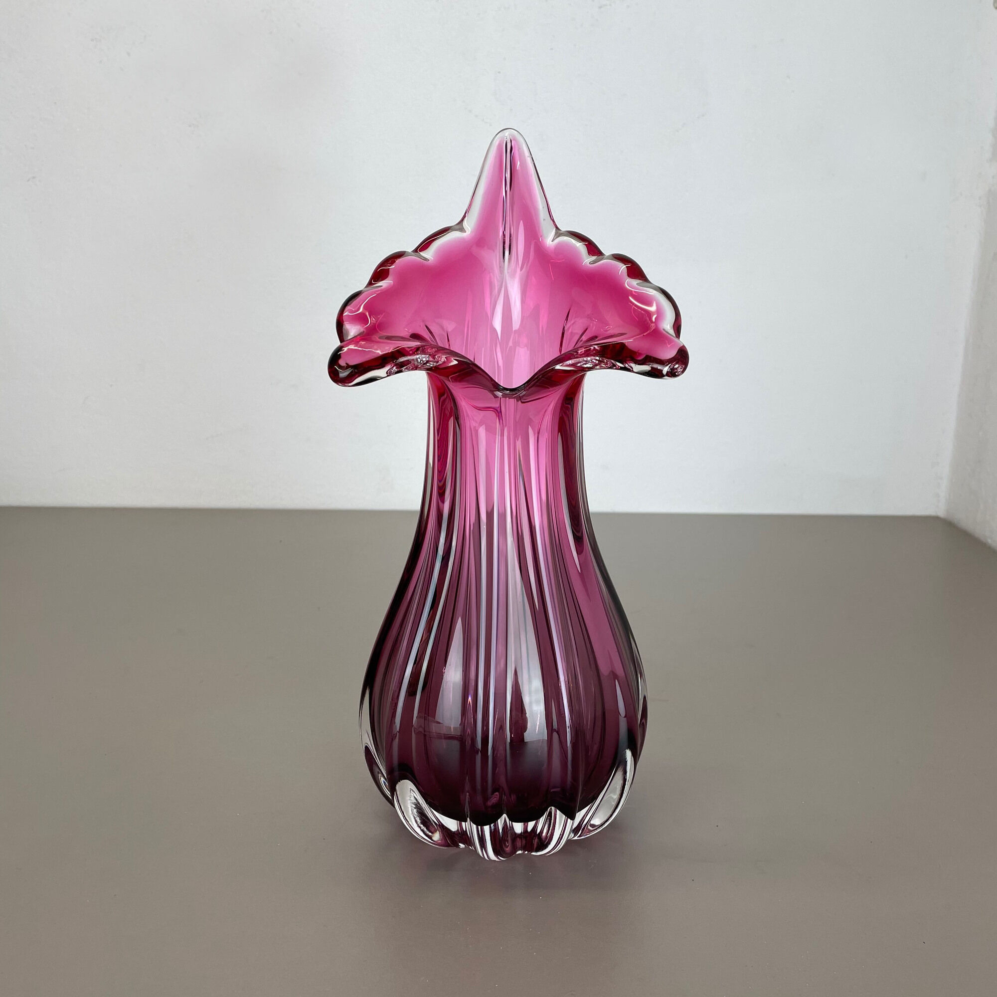 Multi-color pink floral Murano glass Sommerso vase italy, 1970s