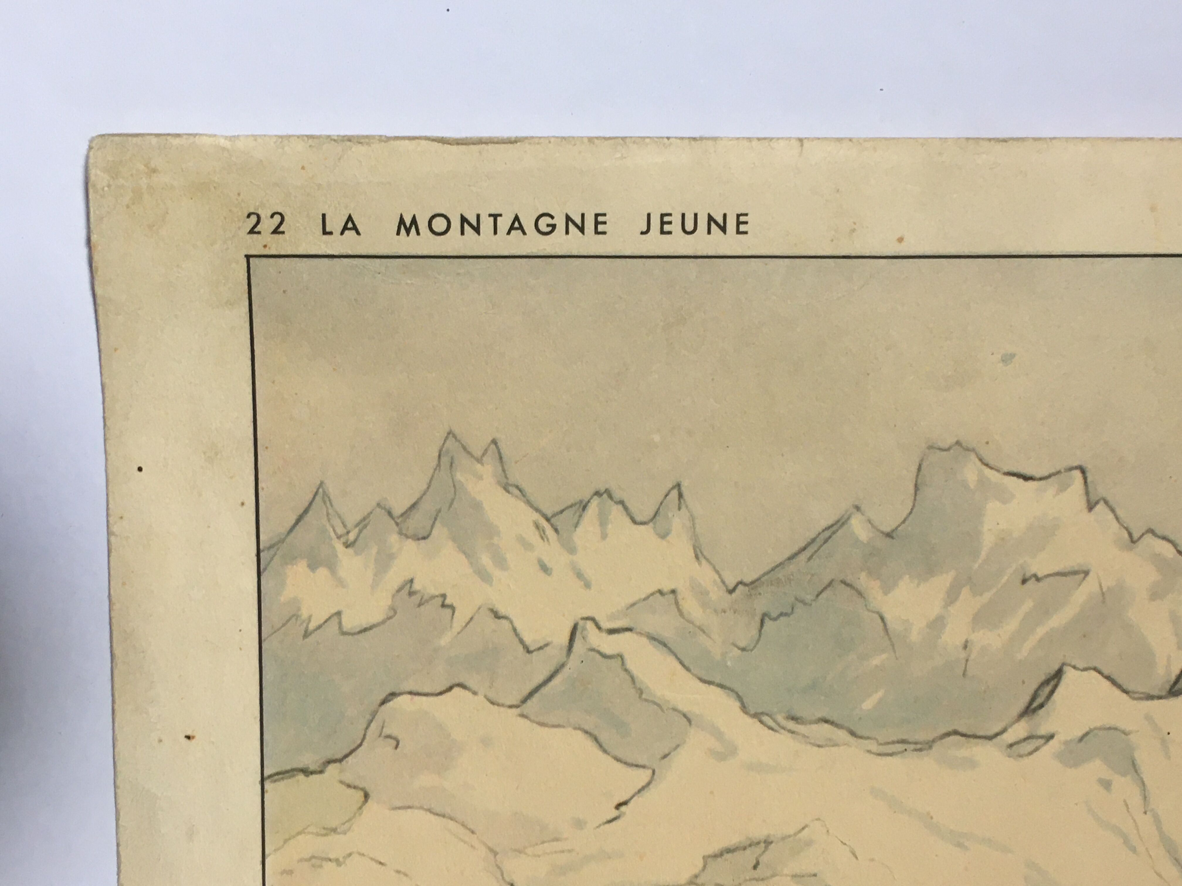 School poster vintage school landscape mountain two-sided signed Raylambert for Rossignol 50s