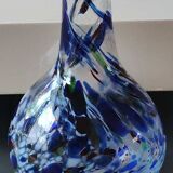 Designer Ball Vase in blown art glass, Murano style. Multi-colored speckles/smoke swirls. Dim 26 x 13 cm