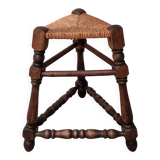 Wood and straw tripod stool