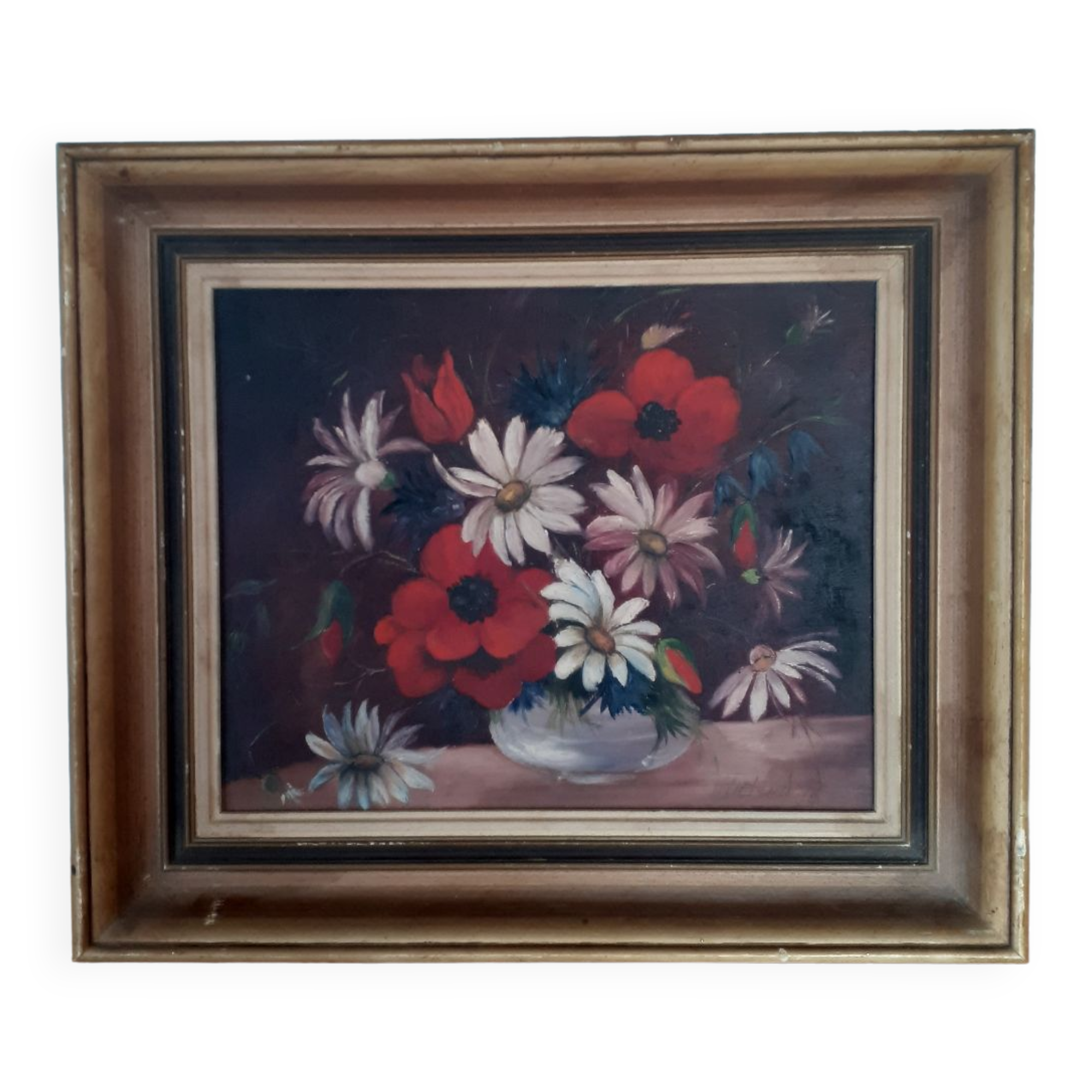 Tableau bouquet de coquelicots bleuets et marguerites