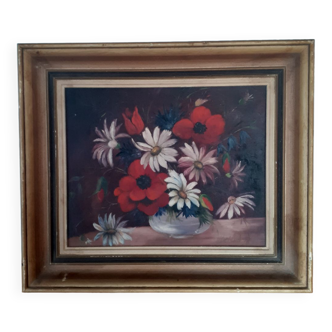 Tableau bouquet de coquelicots bleuets et marguerites