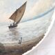 Pair of large hand-painted plates, sailing boat and landscape – late 19th century