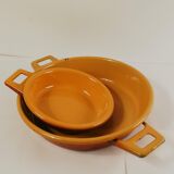 Duo of orange enamelled dishes
