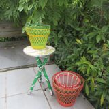 Vintage plant holder tripod "kitsch" pink pattern