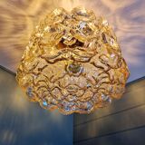 Brass and amber textured glass ceiling light, design by Helena Tynell, Limburg.