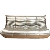 Silver leather Togo 3-seater sofa by Michel Ducaroy for Ligne Roset
