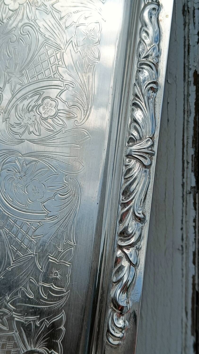 Silver metal serving tray