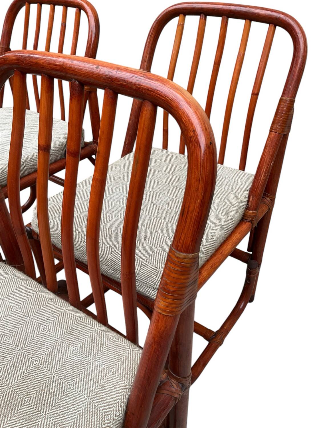 4 bamboo and fabric chairs