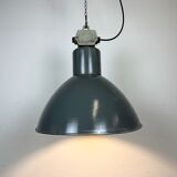 Grey industrial aluminium pendant lamp from polam wilkasy, 1960s