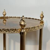 Round silver-plated brass table with triple eglomisé mirror tops from Maison Jansen.
