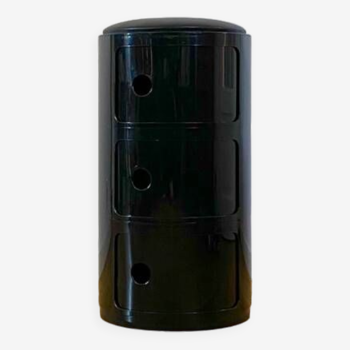 Anna Castelli for Kartell “componibili” cylindrical bedside or storage unit. plastic and black leatherette pad, three compartments. Condition of use.