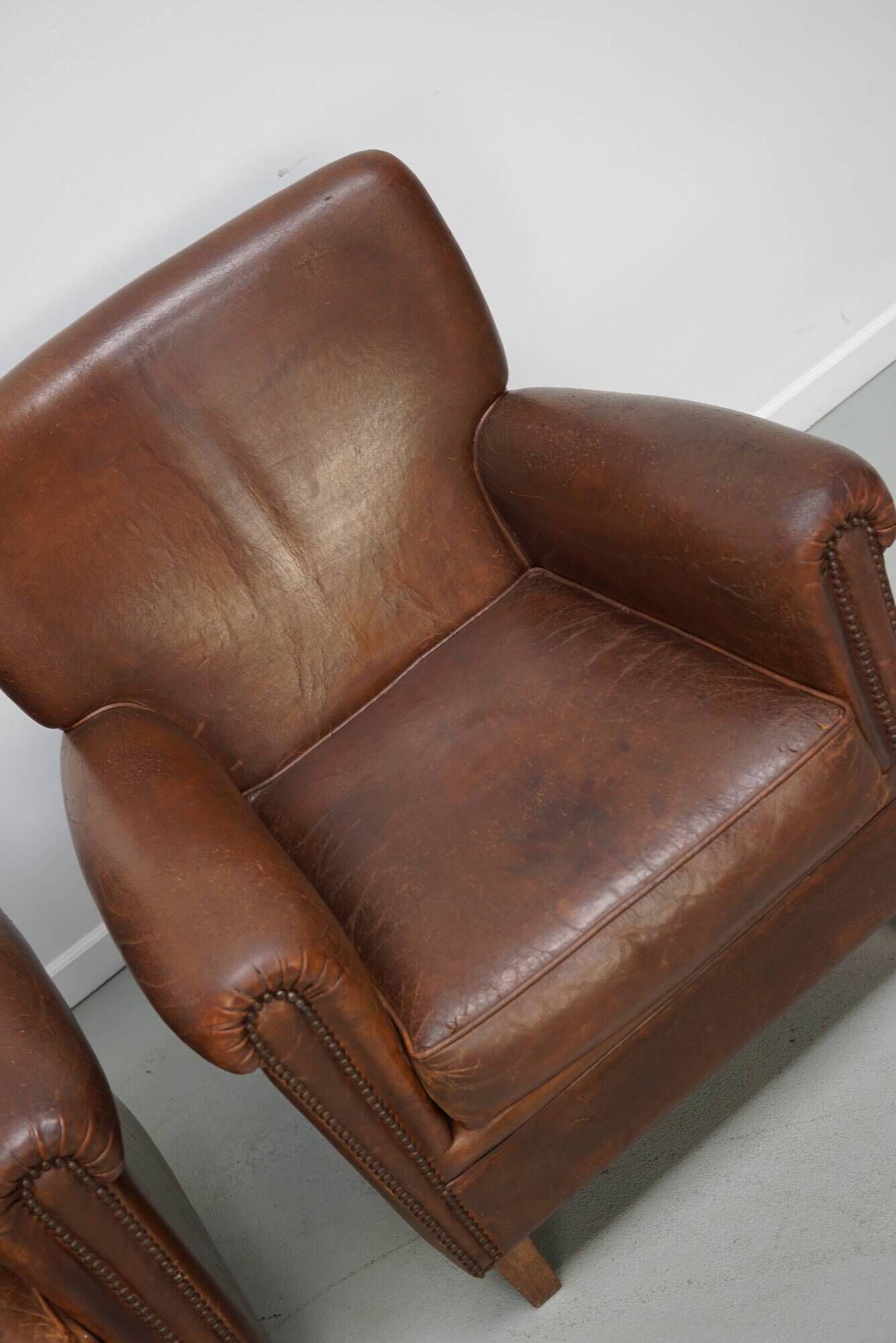 Vintage Dutch Cognac Colored Leather Club Chair, Set of 2