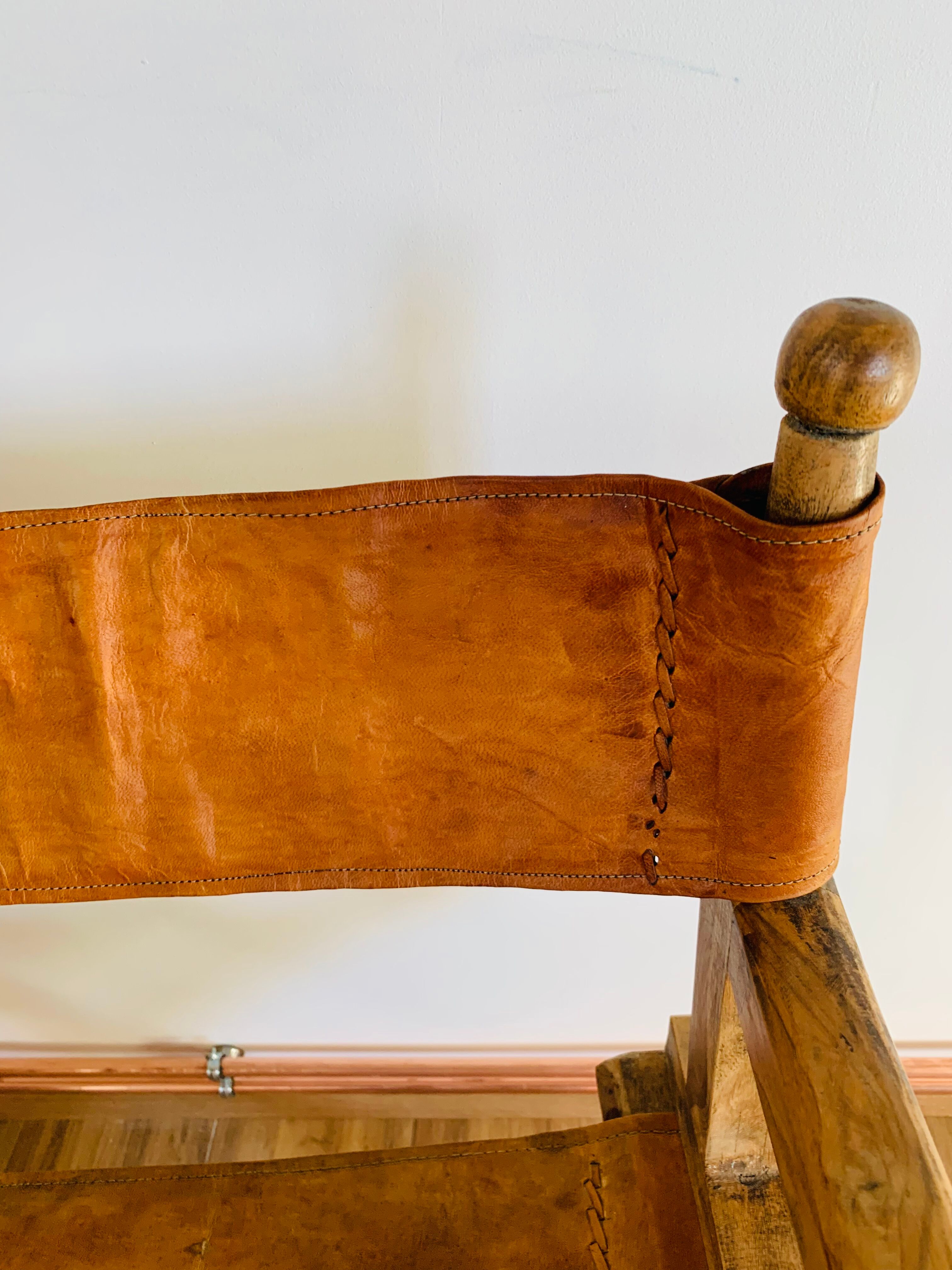 Fauteuil pliant bois et cuir
