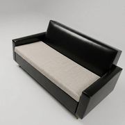 Convertible 2-seater sofa in black faux leather, 70s-80s.