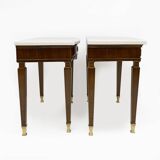 Pair of Neoclassical Style Marble and Mahogany Bedside Tables