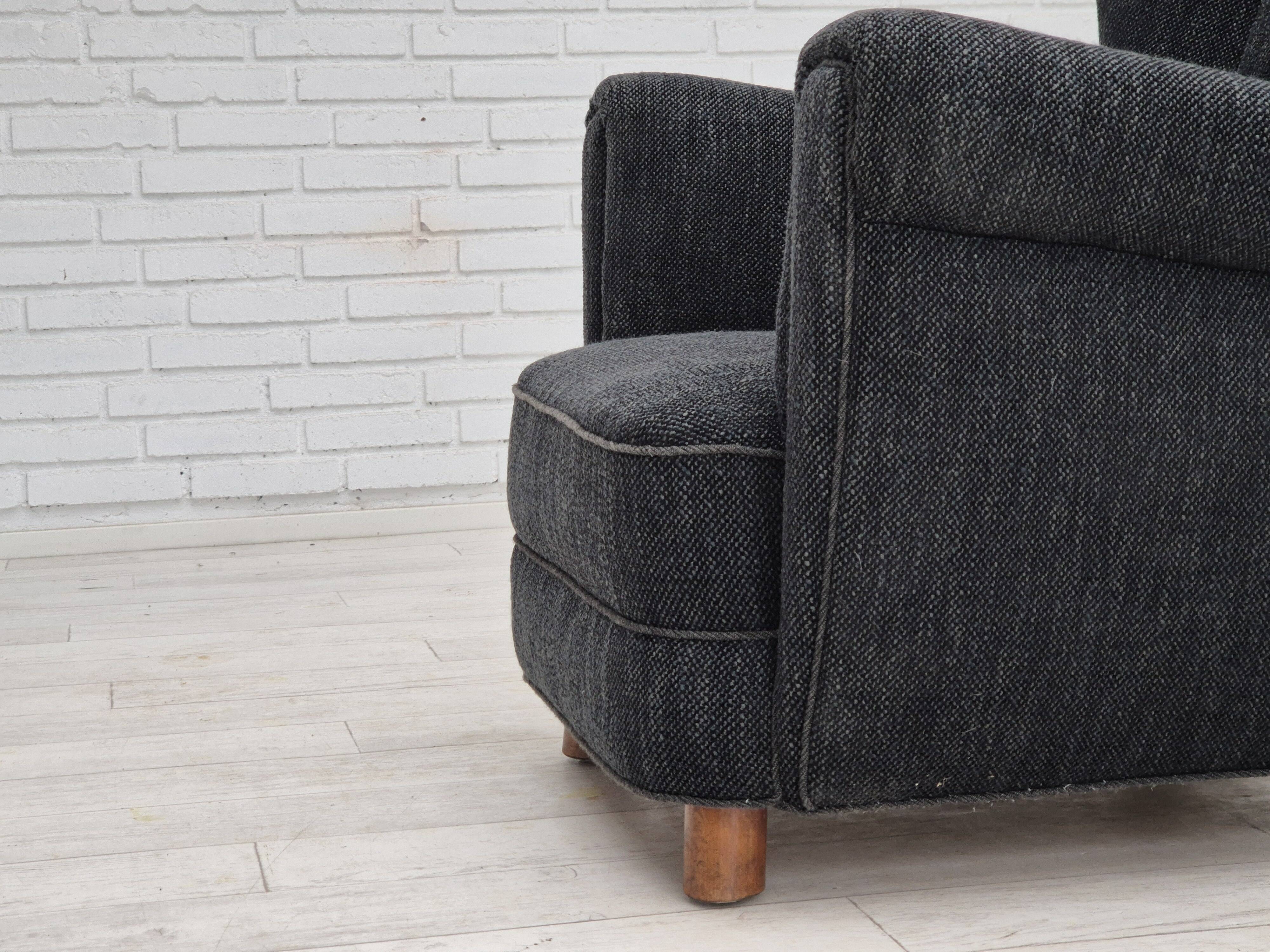 1960s, Danish relax armchair, reupholstered, gray furniture fabric..