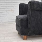 1960s, Danish relax armchair, reupholstered, gray furniture fabric..