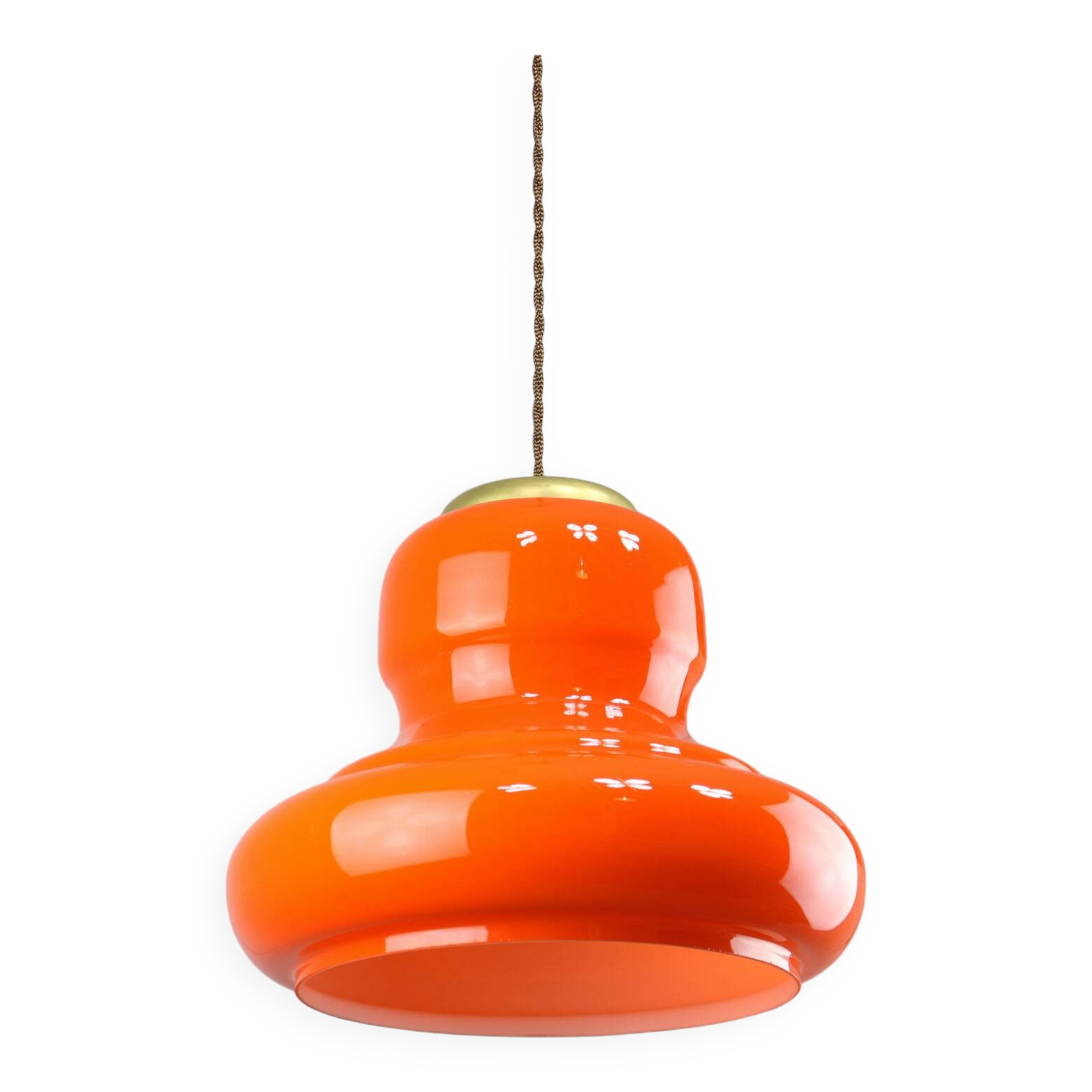 Mid-Century Italian Orange Glass and Brass Pendant Lamp