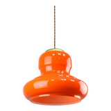 Lampe à suspension italienne du milieu du siècle en verre orange et laiton
