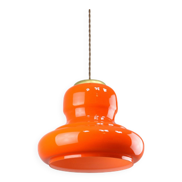 Mid-Century Italian Orange Glass and Brass Pendant Lamp