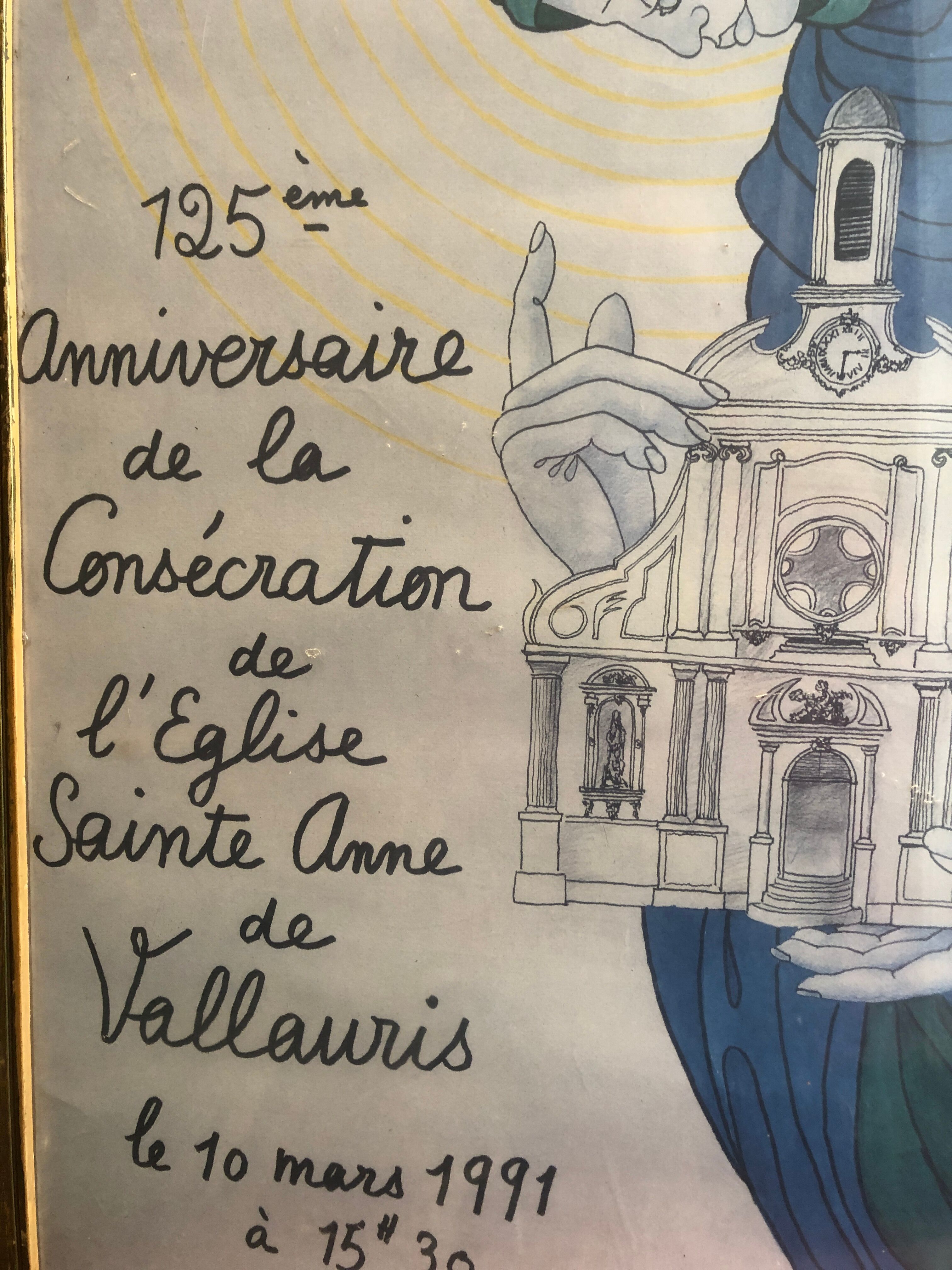 Old poster of St Anne's Church in Vallauris, Jean Marais, 1991