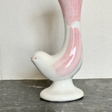 Vintage cone vase in the shape of a pink and white bird