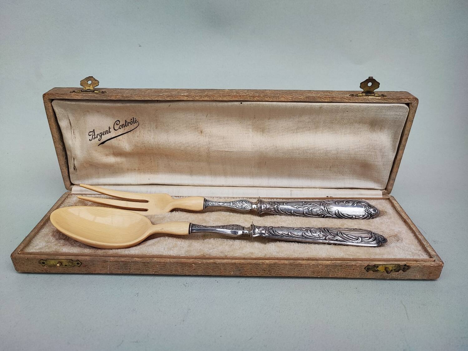 Sterling silver and ivorine salad servers