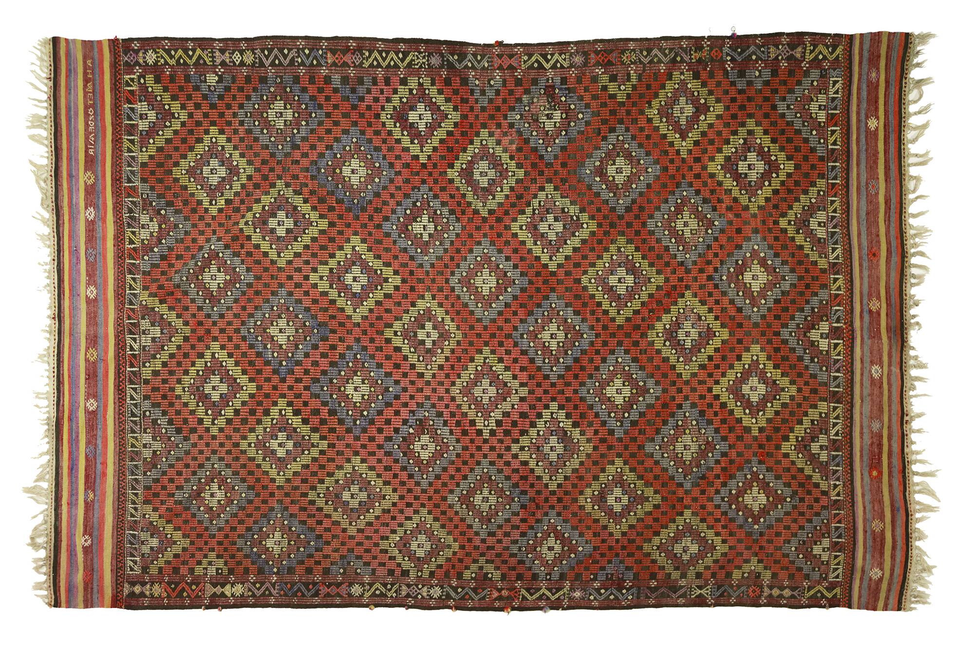 Area kilim rug ,vintage wool turkish handknotted kilim, 297 cmx 200 cm rug