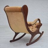 1960s, Scandinavian rocking chair, furniture velour, dark beech wood.