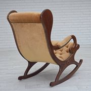 1960s, Scandinavian rocking chair, furniture velour, dark beech wood.